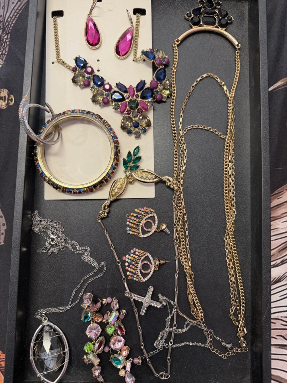 Multicolor Crystal Statement Necklace and Earring, bracelet set